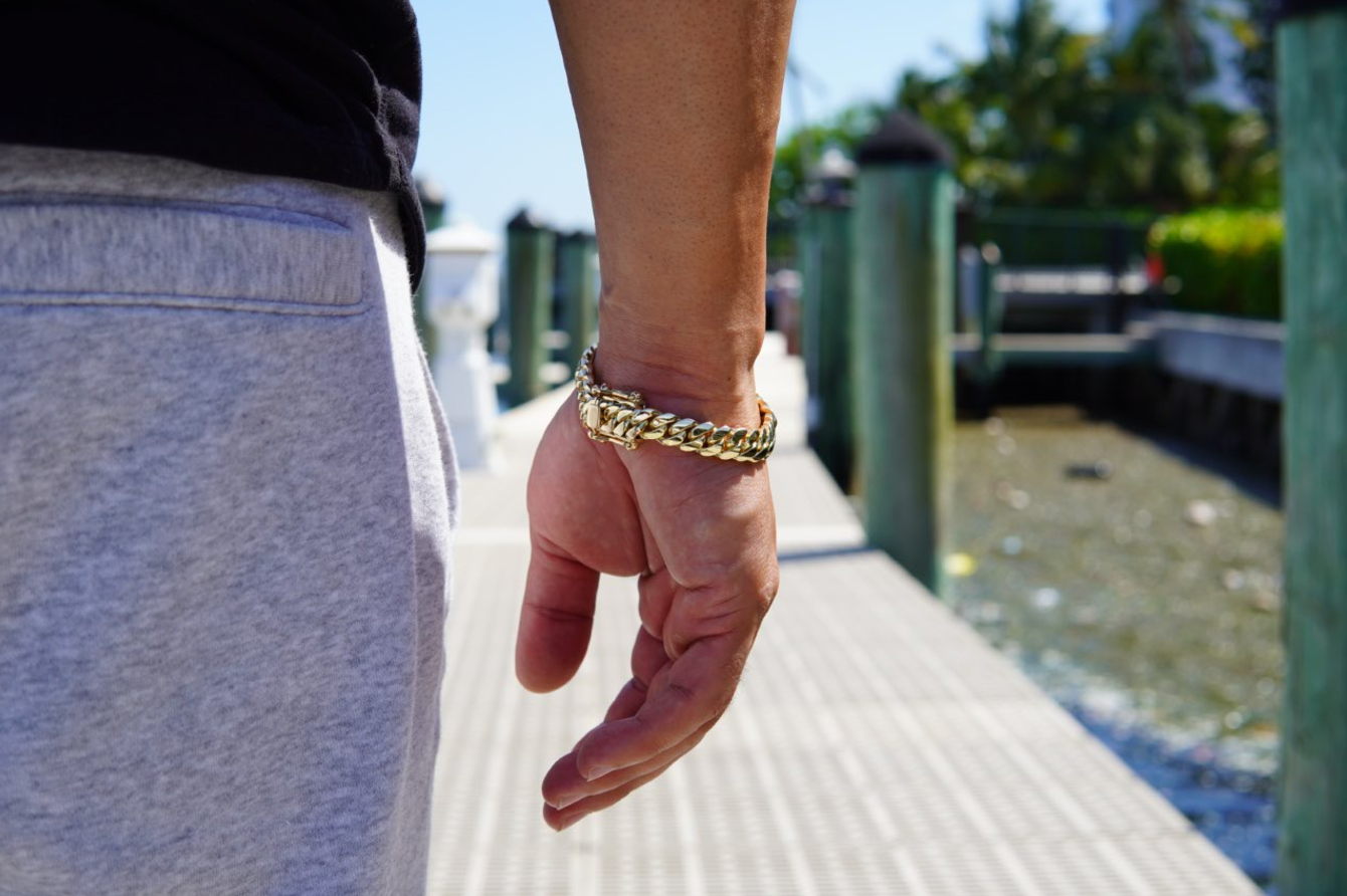 10MM 14KT Gold Over Silver Cuban Link Bracelet